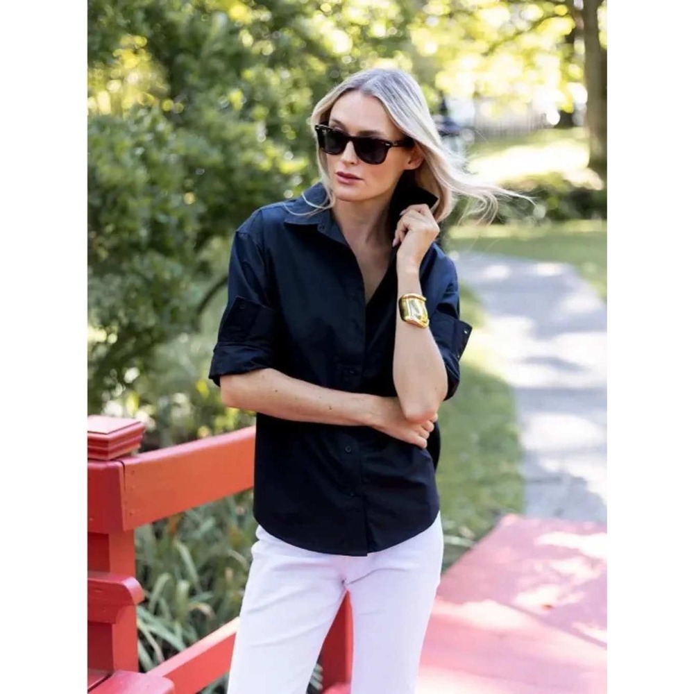 Julia Amory Carolyn Shirt Noir Black Cotton Button Up Size M